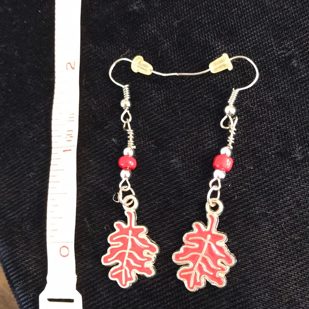 Handmade red leaf earrings